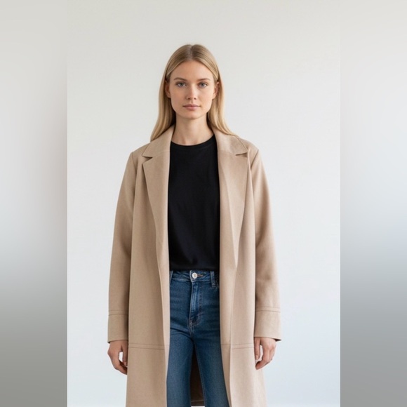Zara Jackets & Blazers - ZARA Women’s Long Sleeve Open Front Long Faux Suede Jacket - Tan